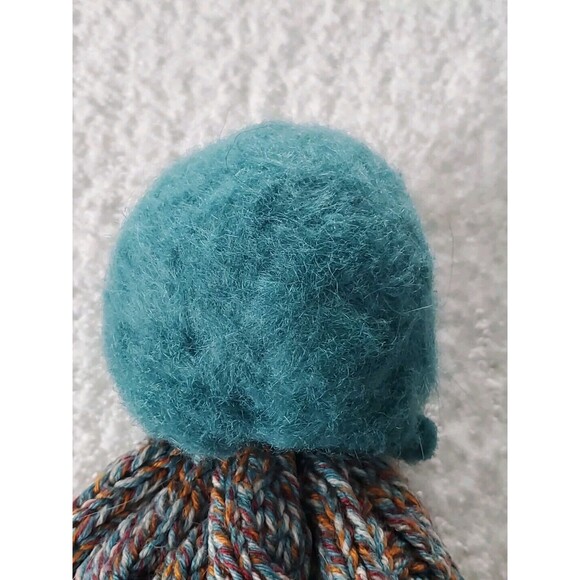 Time & Tru Cable Knit Pom Pom Faux Fur Lining Multicolored Winter Beanie Hat OS - Picture 3 of 6